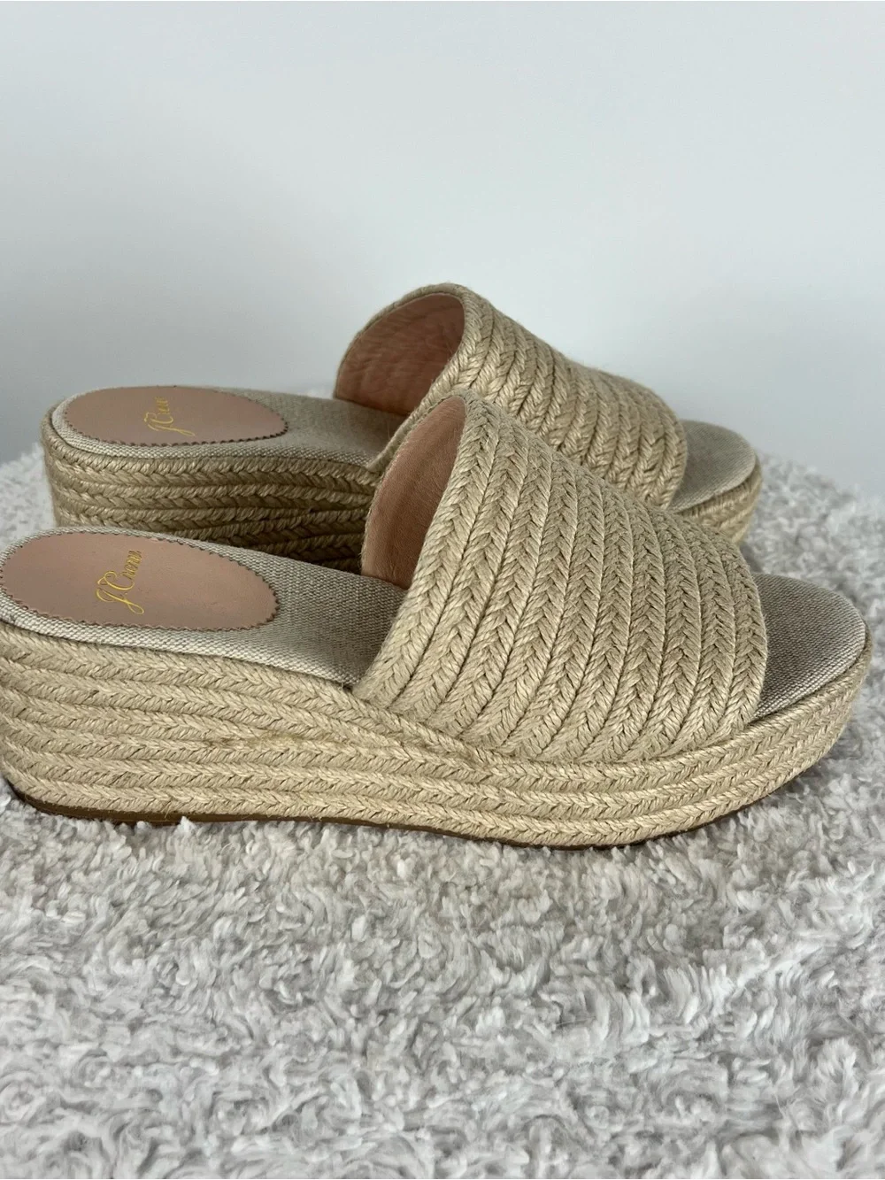 J. Crew Espadrille Platform Braided Wedge Slide Sandals Natural Beige Size 8.5